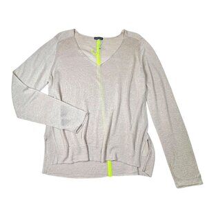 New EIGHTEEN68 Linen V-Neck Sweater Sz.L Beige Relaxed Fit Minimalist Neutral